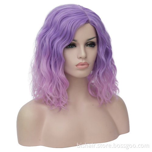 Short Purple Pink Gradient Human Hair Wig From Purple to Pink  Human Hair Wig Short Body Wave Bob  Wig For Black Woman
